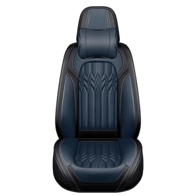Image of Eunncu Universal Car Seat Covers Waterproof Leather Full Set, Can Protect Front and Rear Seats, To Fit Most Cars, Side Airbag Compatible, Blue Black