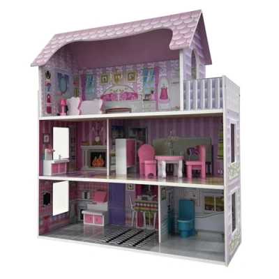 Image of Oypla Childrens Kids Wooden Dolls House Playset with 9pcs Furniture and Accessories