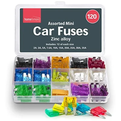 Image of 120pk Mini Car Fuses Assorted Sizes, Fuse Extractor &amp; Storage Box 2A 3A 5A 7.5A 10A 15A 20A 25A 30A 35A Replacement Blade Mixed for Cars