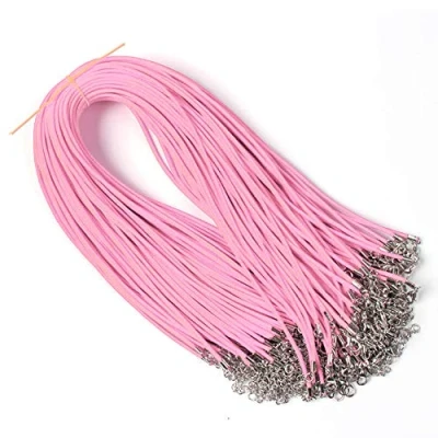Image of RAYLINE DO Raylinedo® 20 Pieces 18 inch Wax Cord Necklaces 1.5mm Pink Braided Imitation Leather Rope Necklace Chain with Lobster for DIY Jewelry Making