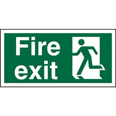 Image of Seco Fire Exit &amp; Man Running Left Sign, 200mm x 100mm 1mm Semi Rigid Plastic