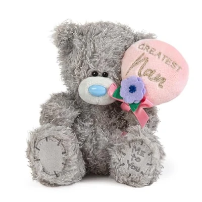 Image of Me to You Tatty Teddy &#039;Greatest Nan&#039; Plush Bear On Gift Plinth 15cm High Official Mother&#039;s Day Collection, Grey