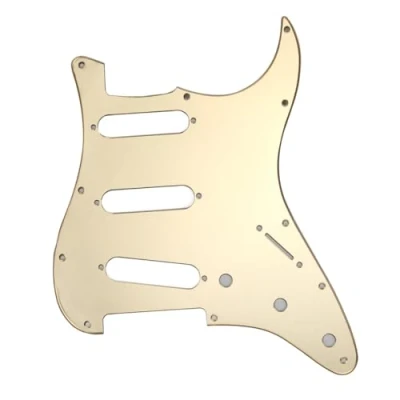 Image of Musiclily 11 Hole SSS Strat Pickguard Scratch Plate for Fender USA/Mexican Standard Stratocaster Modern Style Electric Guitar, 1Ply Gold Mirror Acrylic