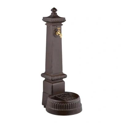 Image of Column Fountain, Garden Water Featue, with Tap &amp; Basin, HxWxD: 100x44.5x38 cm, Standing Patio Ornament, Brown Relaxdays