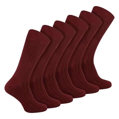 Image of 6 Pairs Multipack Mens Ribbed Dress Socks Sock Snob Breathable Crew Cotton (6 11, Burgundy)