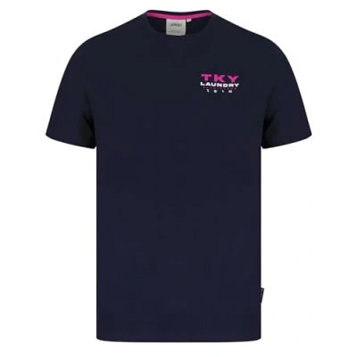 Image of Tokyo Laundry Checkmate Motif Cotton Jersey T Shirt in Maritime Blue M
