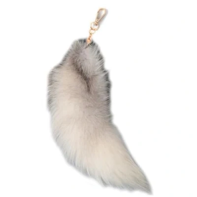 Image of FOLODA Plush Fox Tail Keychain,Animal Keyring 40cm Animal Key Pendant Handbag Accessories Chain Ring Hook Tassels (B cross fox)