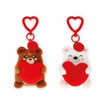 Image of Legami Set of 2 Plush Keyrings, Super Soft Tiny, Gift for Couple, Keyring Charm Bag, Romantic Bears, Size 6 x 6.5 cm, White, Bianco,