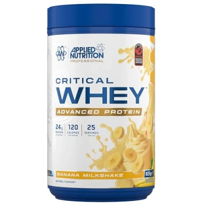 Image of Applied Nutrition Critical Whey Protein Powder 24g per Serving, High Powder, Shake with BCAAs &amp; Glutamine Muscle Growth Recovery (825g 25 Servings) (Banana)