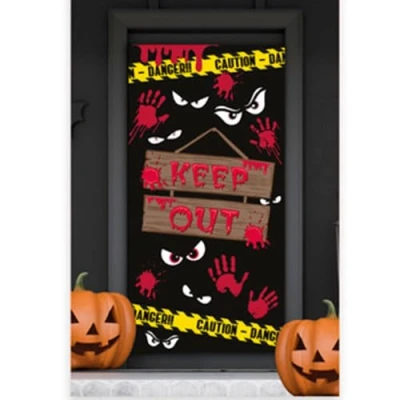 Image of Eurowrap Halloween Door Cover Keep Out Warning Tape Design 163cm x 85cm Decoration Scary Decor For Parties, Home, Doors