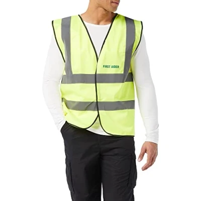 Image of V Safety First Aider Basic High Visibility Vest, Large, Yellow Vest