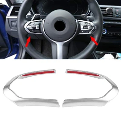 Image of 2pcs Steering Wheel Cover Trim, Auto interior Decoration Trim Frame for B M W F20 F22 F30 F32 F10 F06 F15 F16(Chrome) Car and exterior modification