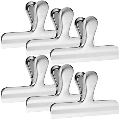 Image of 6 Pack Stainless Steel Chip Bag Clips, 4.7 inch Width Food Clips for Storage, YuCool Big Durable Paper Seal Grip Coffee Bread Bags, Kitchen Home Office Usage Sliver