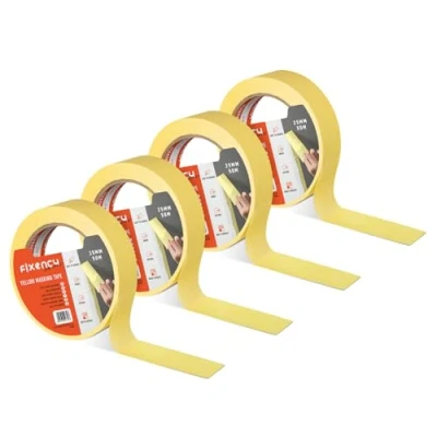 Image of Fixency 4 x Painter&#039;s Masking Tape (25 mm 50 m), Yellow for Painting and Renovations, Painting, Renovating