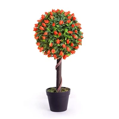Image of Best Artificial 2ft 60cm Tulip Ball Tree Plant Garden Office Conservatory Tropical Indoor Outdoor (Orange)