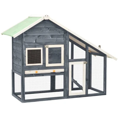 Image of vidaXL Rabbit Hutch Grey and White 140x63x120 cm Solid Firwood