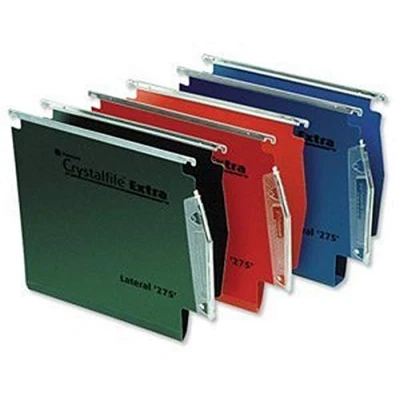 Image of Rexel 275 Lateral Hanging Files with Tabs and Inserts, 30 mm base, Polypropylene, Red, Crystalfile Extra, Pack of 25, 70641