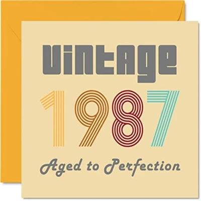Image of 37th Birthday Cards for Men Women Vintage 1987 Aged To Perfection 37 Card Funny Her Him, 145mm x Best Friend Greeting Mum Dad Brother Sister Uncle Auntie
