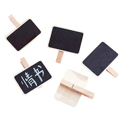 Image of 20 Pcs Mini Wooden Chalkboard Signs Label Clips Blackboard Message Memo Boards Tag with
