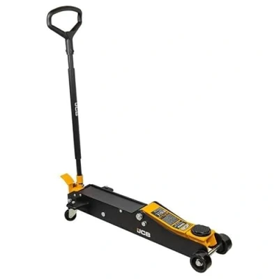 Image of JCB 3 Tonne Hydraulic Long Trolley Jack, Heavy duty, 525mm Max. Lift for duty Automotive Tasks, Rotating Rear Wheels, Year Warranty