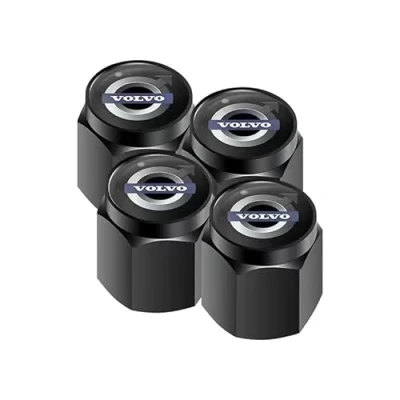 Image of 4pcs Car Tyre Valve Caps for Volvo EX30,Metal Corrosion Resistant Automotive Tyres Stem Dust Covers Screw On with Seal Auto Tire Accessories,Black