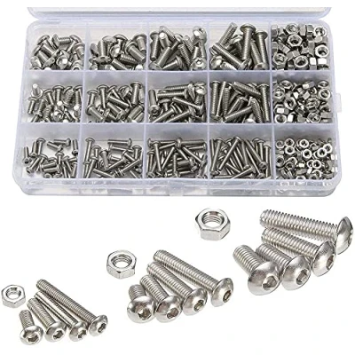 Image of 500pcs Bolts and Nuts Set M3 M4 M5 Stainless Steel Machine Screw Nut Kit Button Head Hex Socket Cap Screws with Assortment