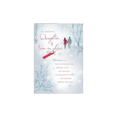 Image of Avant Garde Studios Christmas Card, Couple Daughter &amp; Son in Law, Walking 9 x 6 inches Piccadilly Greetings