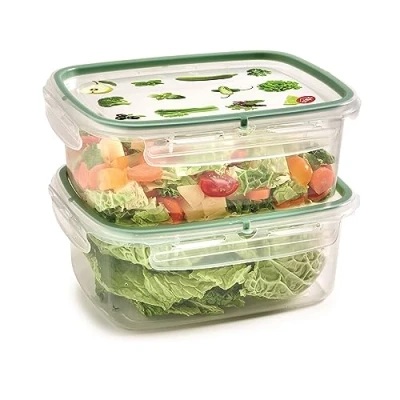 Image of Snips Lock Rect. Rectangular Fridge Container 1.80 litres Microwave Container, Set 2 pcs. 4 Safety Locks 23.5 x 18.5 11 cm Made in Italy 0% BPA and phthalate free