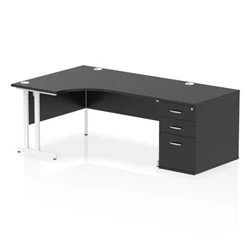Image of Impulse 1600 LH Crescent Desk Black/White Cantilever 800 High Ped