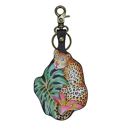 Image of Anuschka Women’s Genuine Leather Bag Charm Hand Painted Exterior Jungle Queen
