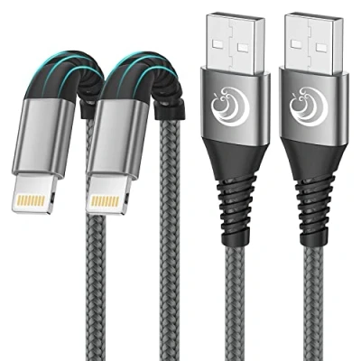 Image of 2Pack 2M iPhone Charger Cable, MFi Certified Lightning Cable Fast Charging Braided Charge USB Lead for 14 13 12 11 Pro Max XS XR X 8 7 6 Plus SE, iPad