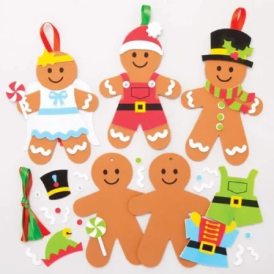 Image of Baker Ross AT192 Gingerbread Man Mix &amp; Match Decoration Kits, Christmas Arts and Crafts (Pack of 6), Assorted, Pack 1