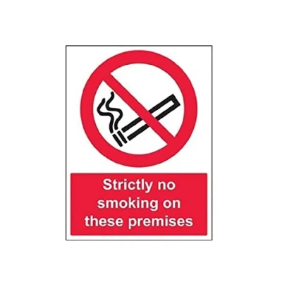 Image of V Safety 57031BC R Strictly No Smoking On These Premises Prohibition Sign Portrait 300mm x 400mm 1mm Rigid Plastic, Black/Red