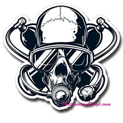 Image of 2 x Glossy Vinyl Stickers Scuba Diver Skull Twinset Cool Laptop Decal #0113 (As shown.)