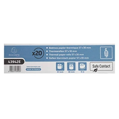 Image of Exacomtpa Safe Contact Credit Card Receipt Roll 57mmx30mmx9m (Pack 20)