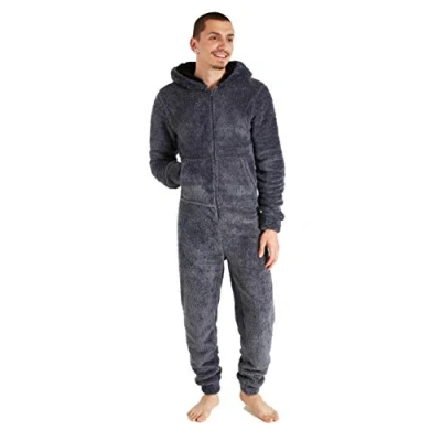 Image of CityComfort Onesies for Men and Teens, Loungewear Fleece Pyjamas All in One Jumpsuit Nightwear (Dark Grey, 2XL)