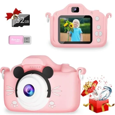 Image of Kids Camera, 1080P HD 2.0 Inch Screen Digital Camera with 32GB Card and Reader, Selfie Childrens for Age 3 13 Years Old Boys Girls Birthday Christmas Toy