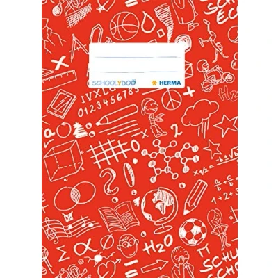 Image of HERMA Exercise Book Cover A5 SCHOOLYDOO Design, with Inscription Label, Made of wipeable and Sturdy Plastic, Slip on Jackets for School, red