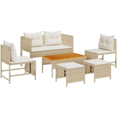 Image of vidaXL Outdoor Sofa Set Beige and Cream Rattan Fabric Medium Durable