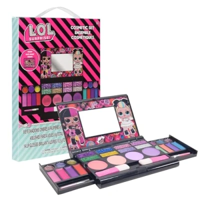 Image of L.O.L Surprise! Townley Girl 30 Pcs Cosmetic Compact Set Includes Mirror, 14 Lip glosses, 8 Eye Shadow, 4 Blushes &amp; Brushes Safe Non Toxic Colorful Portable Foldable Makeup Beauty Kit for Girls