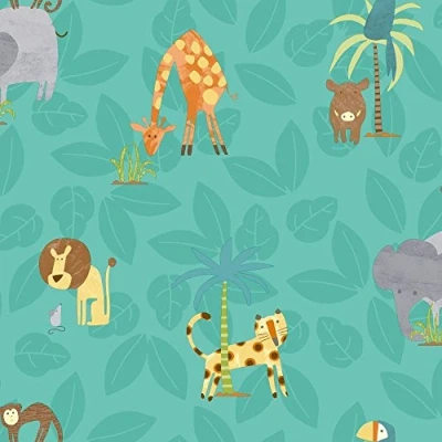 Image of Holden Decor Make Believe Jungle Friends Teal Wallpaper 12542 Kids Childrens