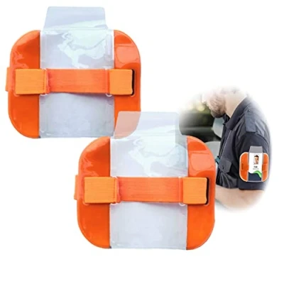 Image of LdawyDE Sia Badge Holder Armband, 2 Pc Arm Orange Armband License ID Card Insignia Holders with Adjustable Band Strap for Medical Security Warehouse Factory Staff Doorman