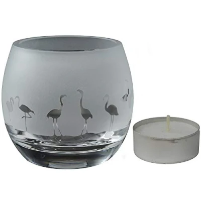 Image of Milford Collection Animo Glass Small Crystal Animal Safari Tealight Candle Holder Flamingo