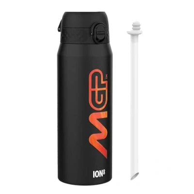 Image of ION8 Thermal Water Bottle 750 ml/24 oz Leak Proof &amp; BPA Free Insulated Drinking Bottle, Triple Lock Lid to Prevent Spills, Vacuum ThemoShield Stainless Steel, Carry Handle, MotoGP Calendar