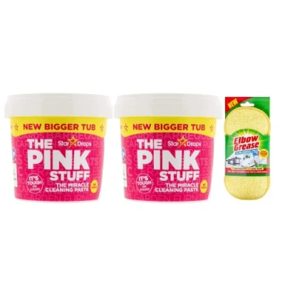Image of 2 Packs of Pink Stuff Multipurpose Cleaning Paste New Bigger Tub (2X 850 G) Non hazardous Household Cleaner with Elbow Grease Scrubbing Pad