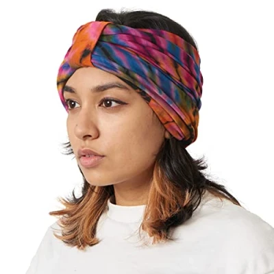 Image of Casualbox Tie Dye Winter Headband Hippie Fashion Elastic Head Wrap Cover 60&#039;s 70&#039;s Retro Bandana Psychedelic Flower Pattern B