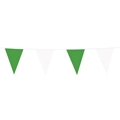 Image of Boland 74728 Bunting Green/White, 1 Piece, Flag Chain, Plastic Garland, Hanging Decoration, Carnival, Theme Party, Birthday, Nursery, Disco, 10 Metres