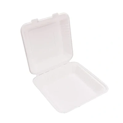 Image of EcoFlavour Disposable Strong Clamshell Takeaway Containers White 9x9 Inches single compartment Set Of 100 Biodegradable, Compostable, Recyclable Bagasse Food Containers/Lunch boxes