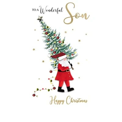 Image of Wonderful Son Santa Embellished Christmas Card Hand Finished Champagne Cards XCDC404