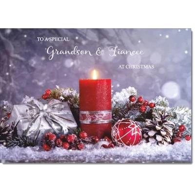 Image of doodlecards Grandson and Fiancee Christmas Card Festive Red Candle Medium Size for &amp; with Plain Envelope